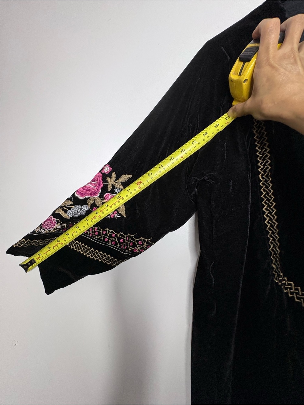 Black Velvet Embroidered Fringe Open-Front Robe - Picture 16 of 16